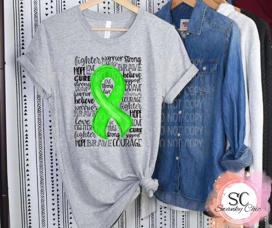 Teresa Rose McNew — Green ribbon awareness: Medium, gray/charcoal black, raglan tee