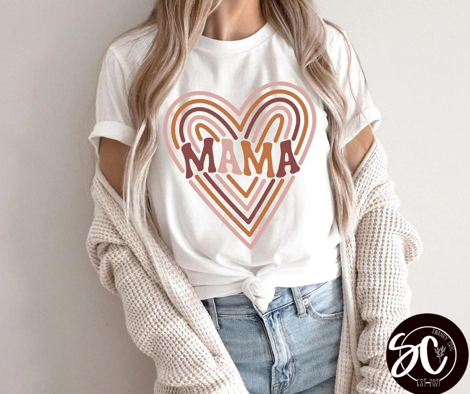 Allyson Michelle — boho Mama heart: XL, white, crewneck tee