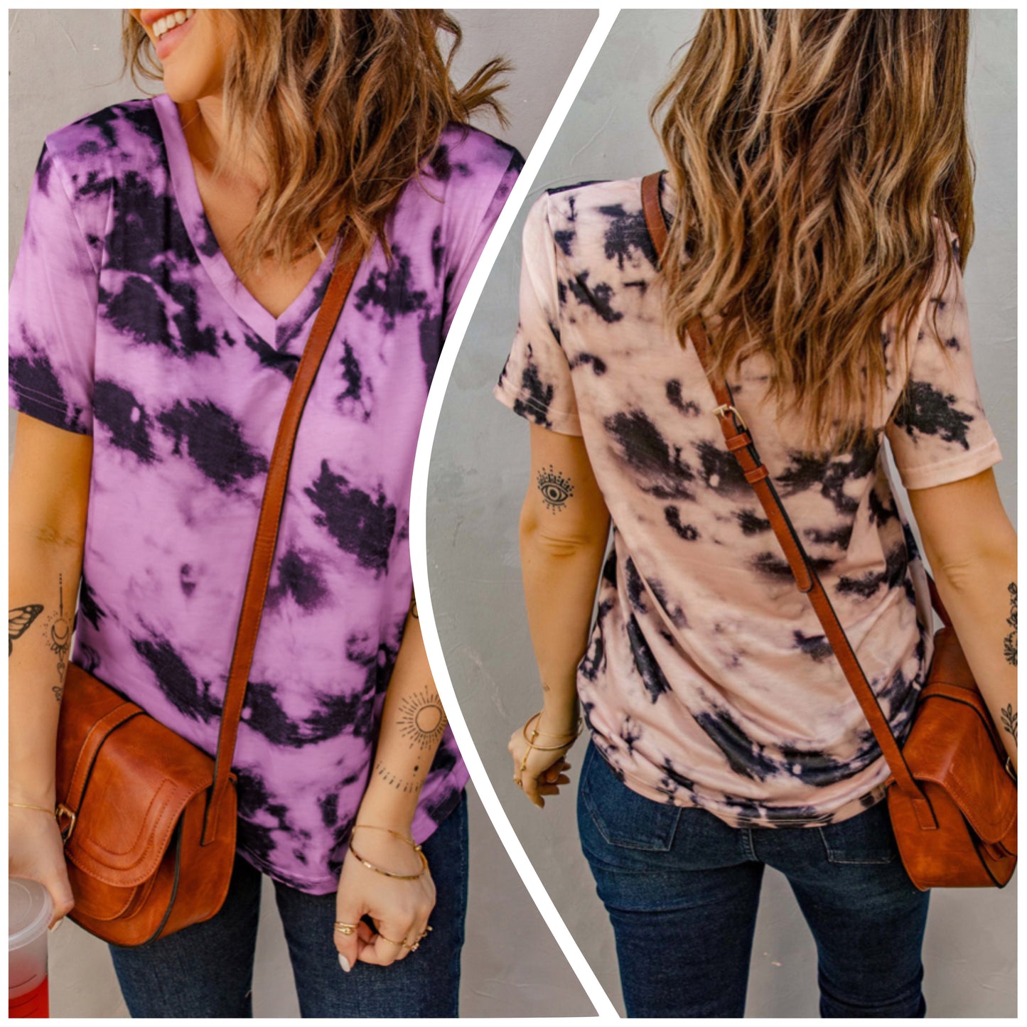 Angi Symons — Large, fuschia, tie dye v-neck tee