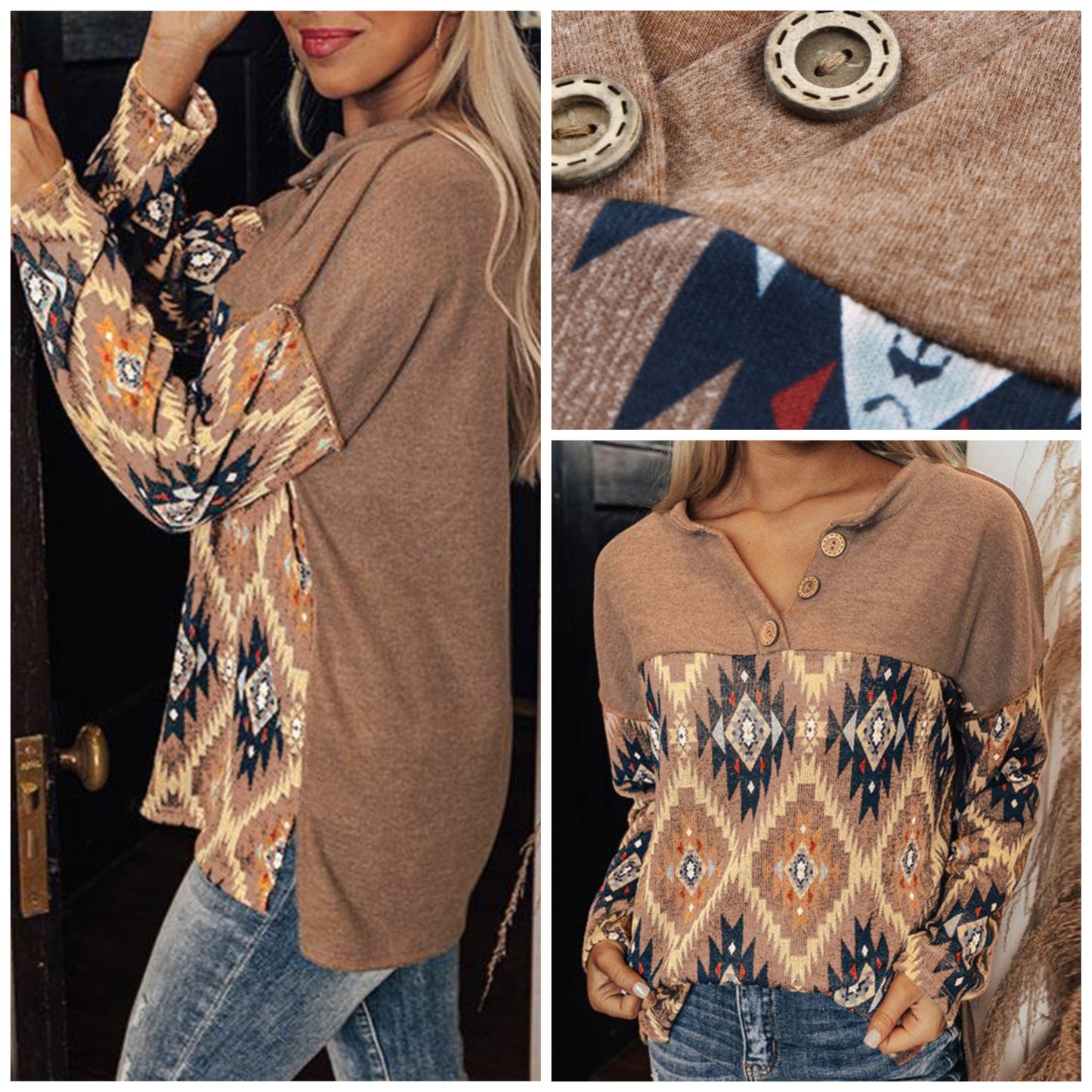 Penny Rines — Medium, Aztec pullover with v-neckline
