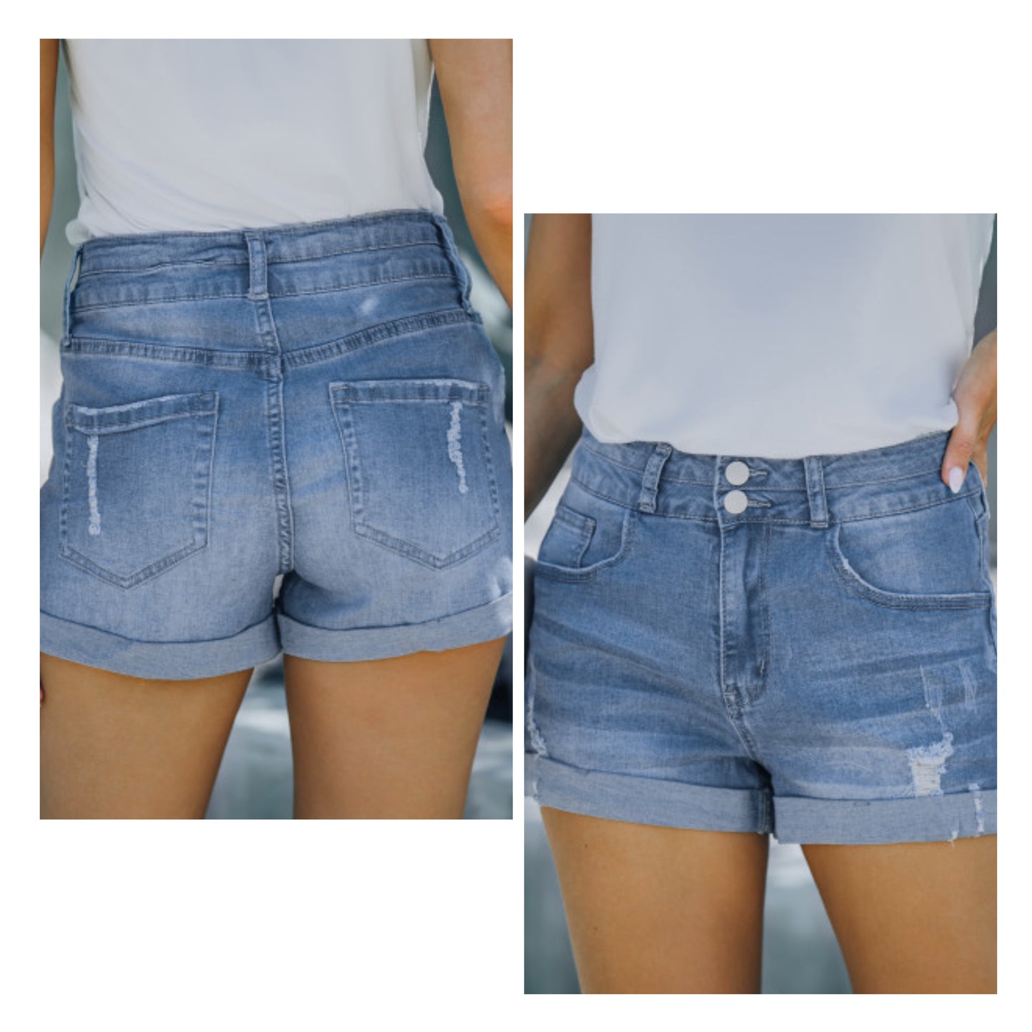 Angi Symons — Large, high waisted, cuffed denim shorts