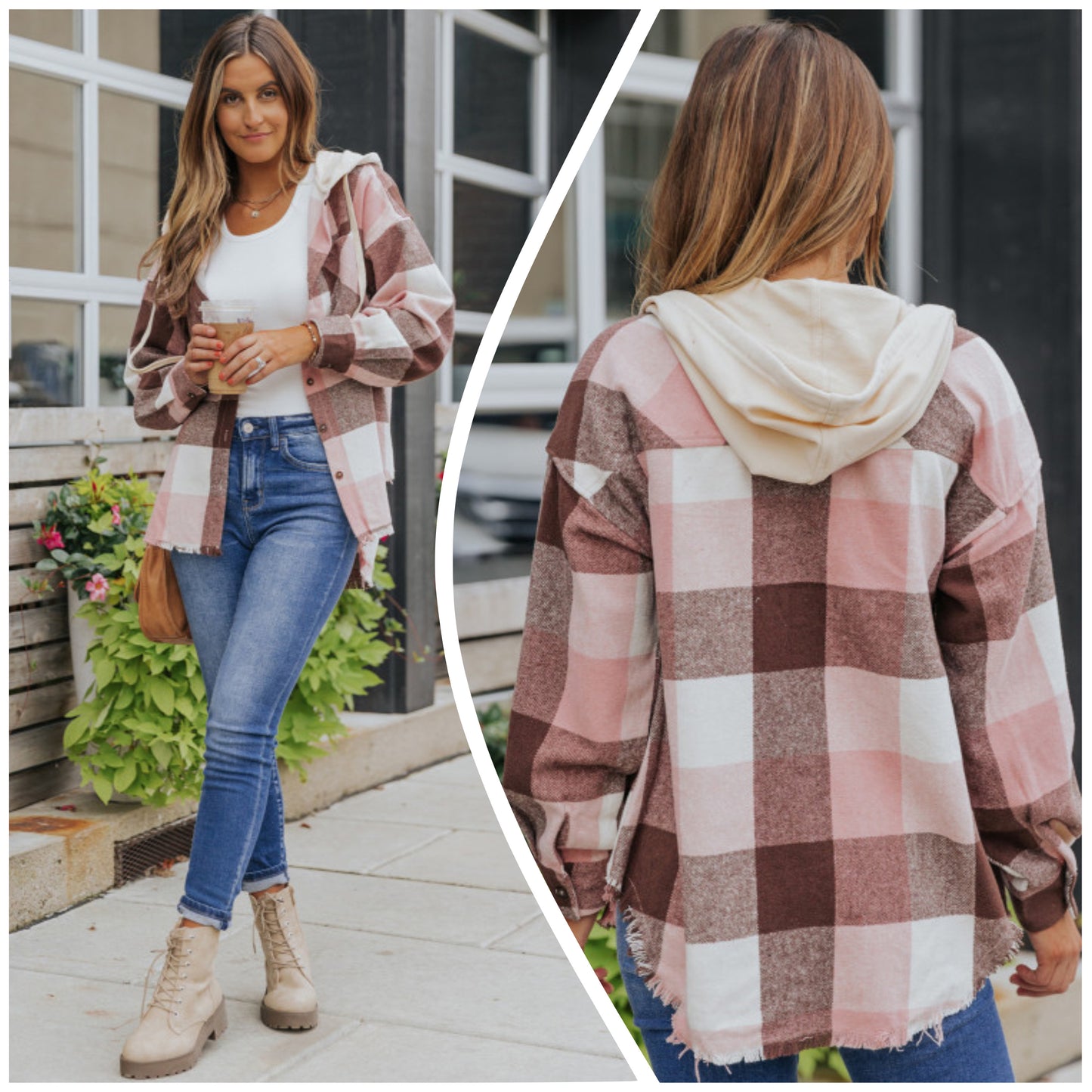 Penny Rines — XL, plaid flannel hoodie with raw hemline