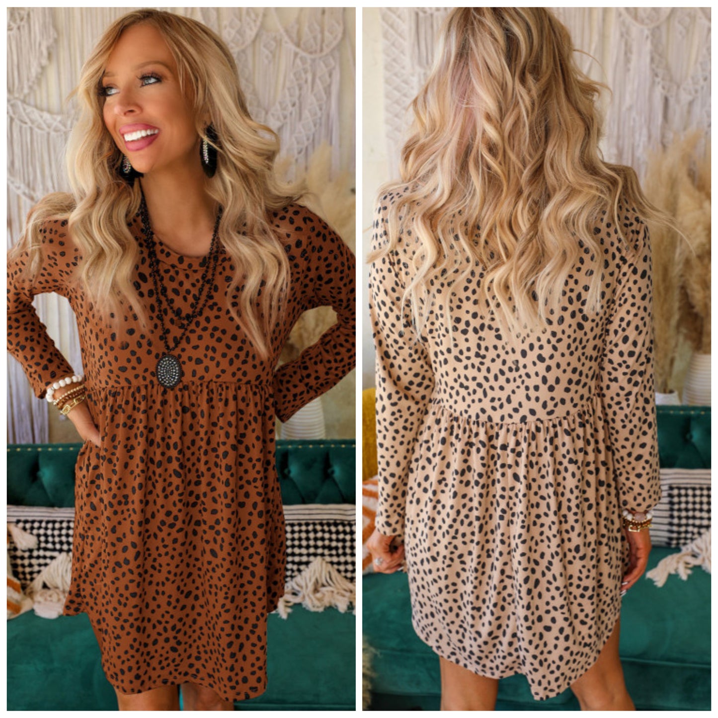 Christy Kuntz — medium, tan leopard mini dress