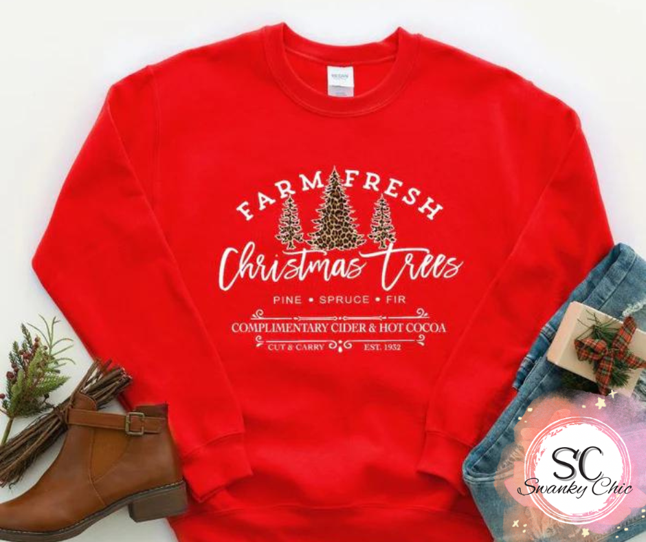Brenda McCoy Hoodlebrink — Farm fresh Christmas trees: X-Large, red, crewneck sweatshirt