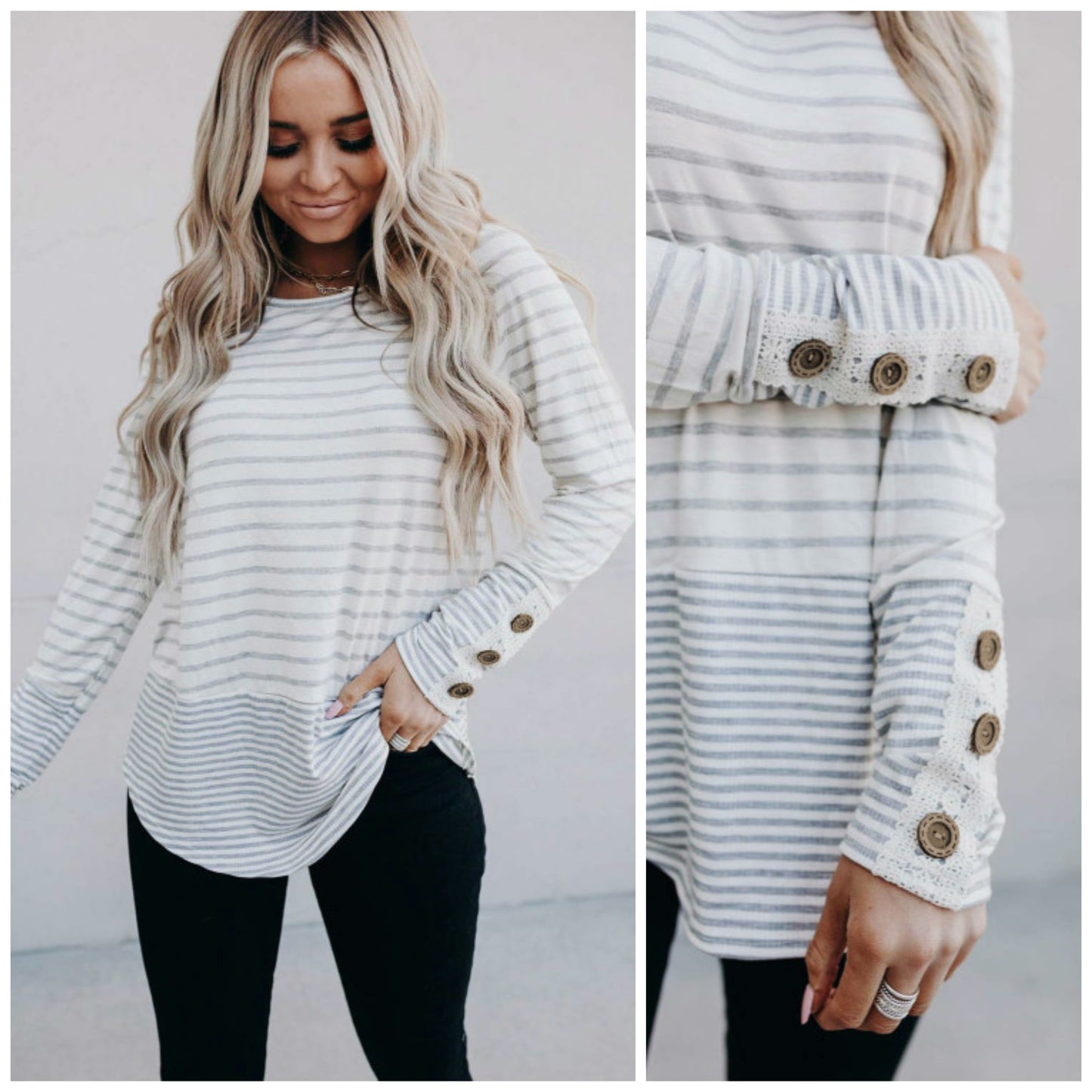 Amber Brown — Large, striped long sleeve with detailing