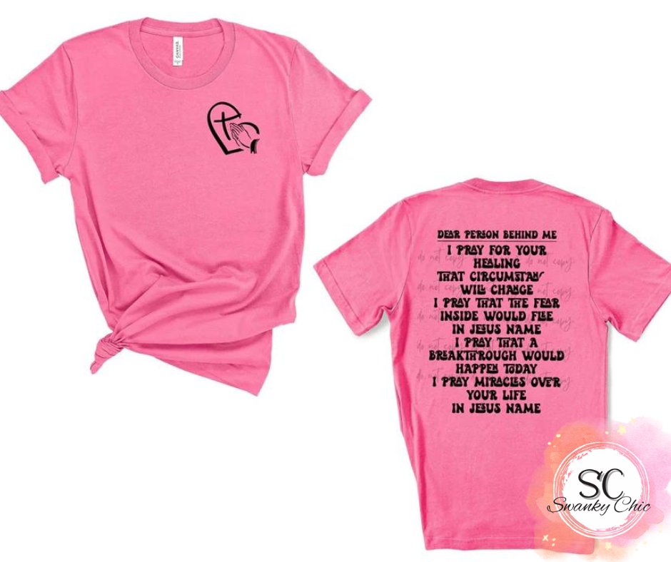 Debbie Warner — Dear person behind me: Large, 6051 pink/heather, raglan tee