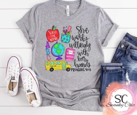 Brittany Kirkman Stewart — Teacher Willingly with her hands: 4X, athletic Heather, crewneck tee