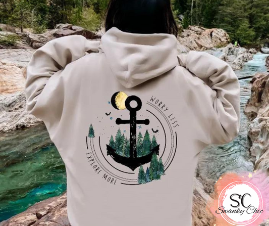 Rachel Metzger — Worry less explore more: Medium, zip up hoodie