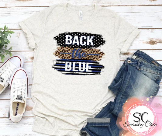 Taylor Farr — Back the blue: Medium, Heather prism natural, crewneck tee