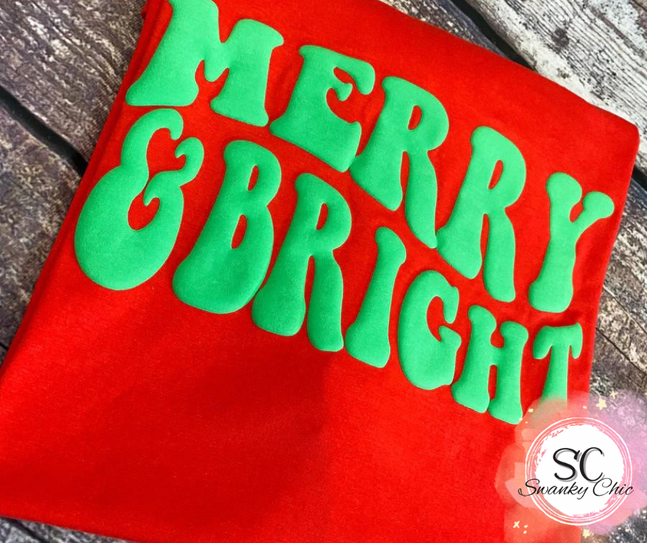 Jade Jones — (green puff) Merry & Bright: XL, red, hooded sweatshirt