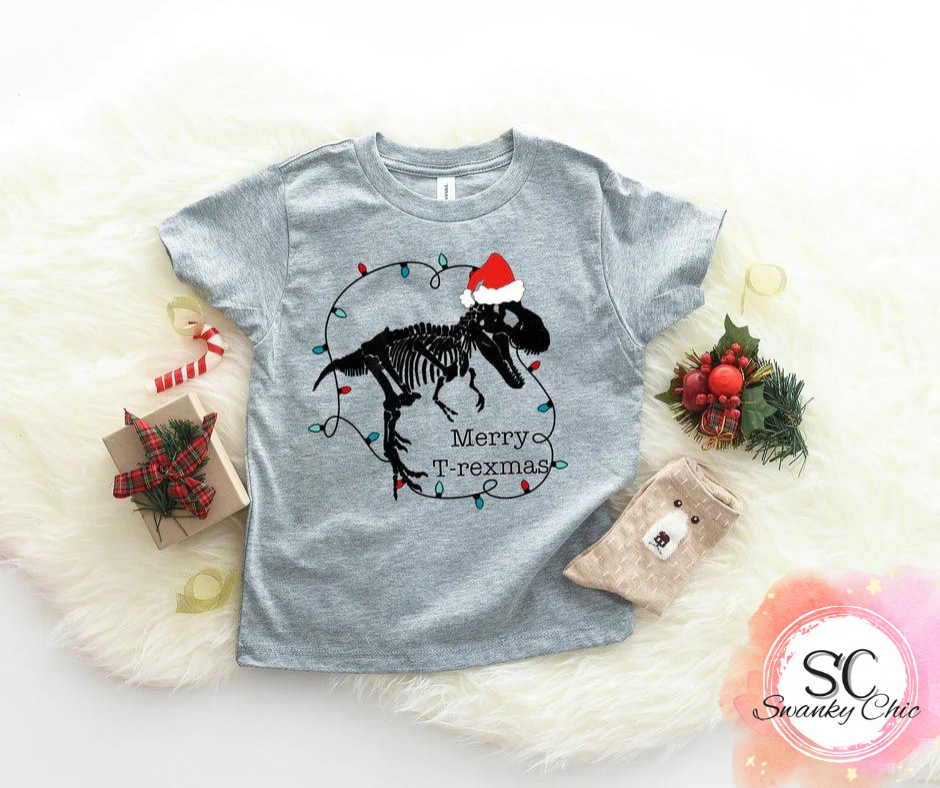 Debbie Warner — Merry T-Rexmas: 2T, athletic heather, long sleeve tee