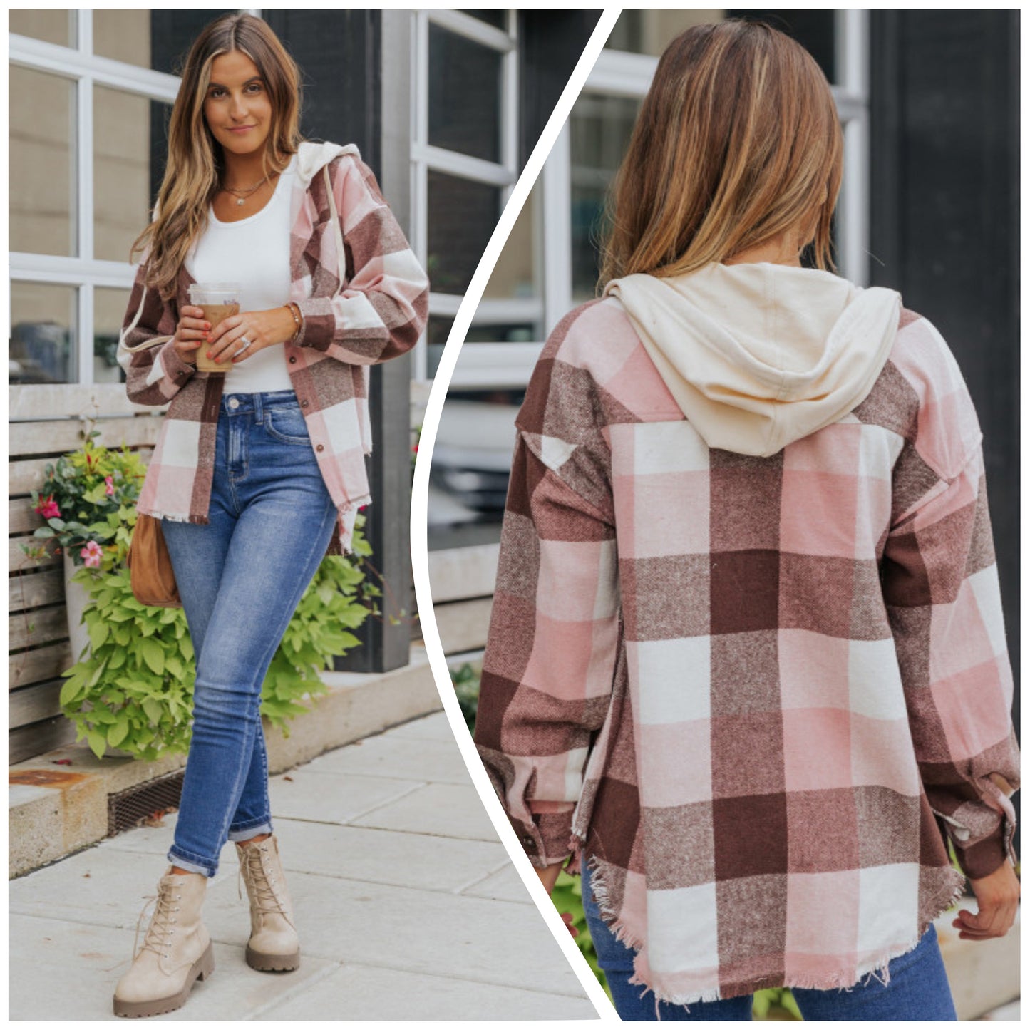 Penny Rines — Large, plaid flannel hoodie with raw hemline