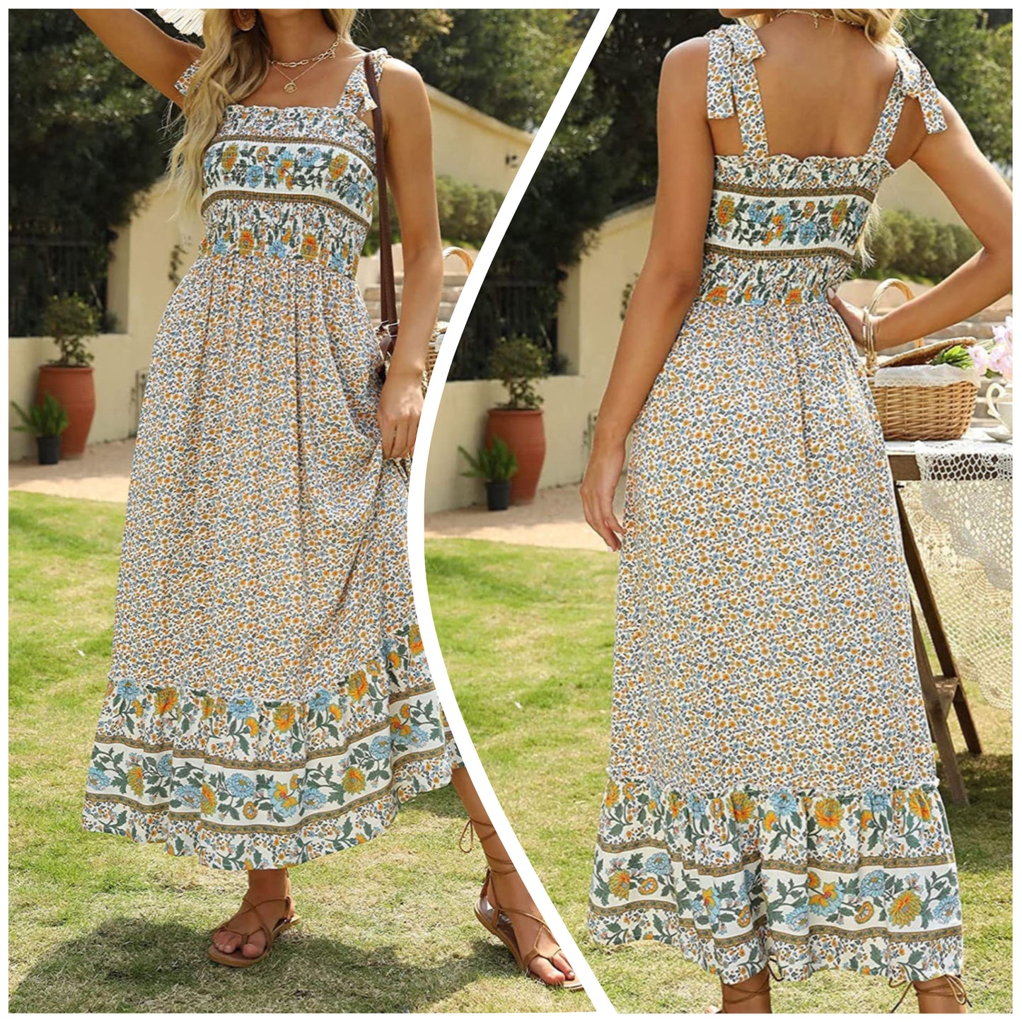 Annie Petitt— XL, boho floral, maxi with adjustable straps