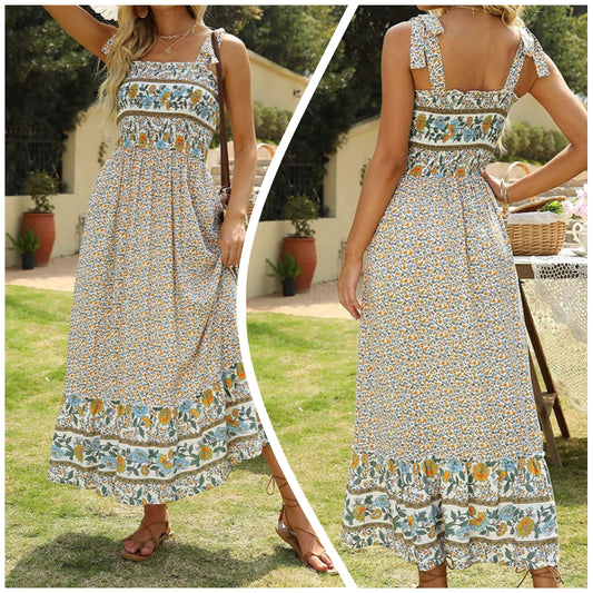Annie Petitt— XL, boho floral, maxi with adjustable straps