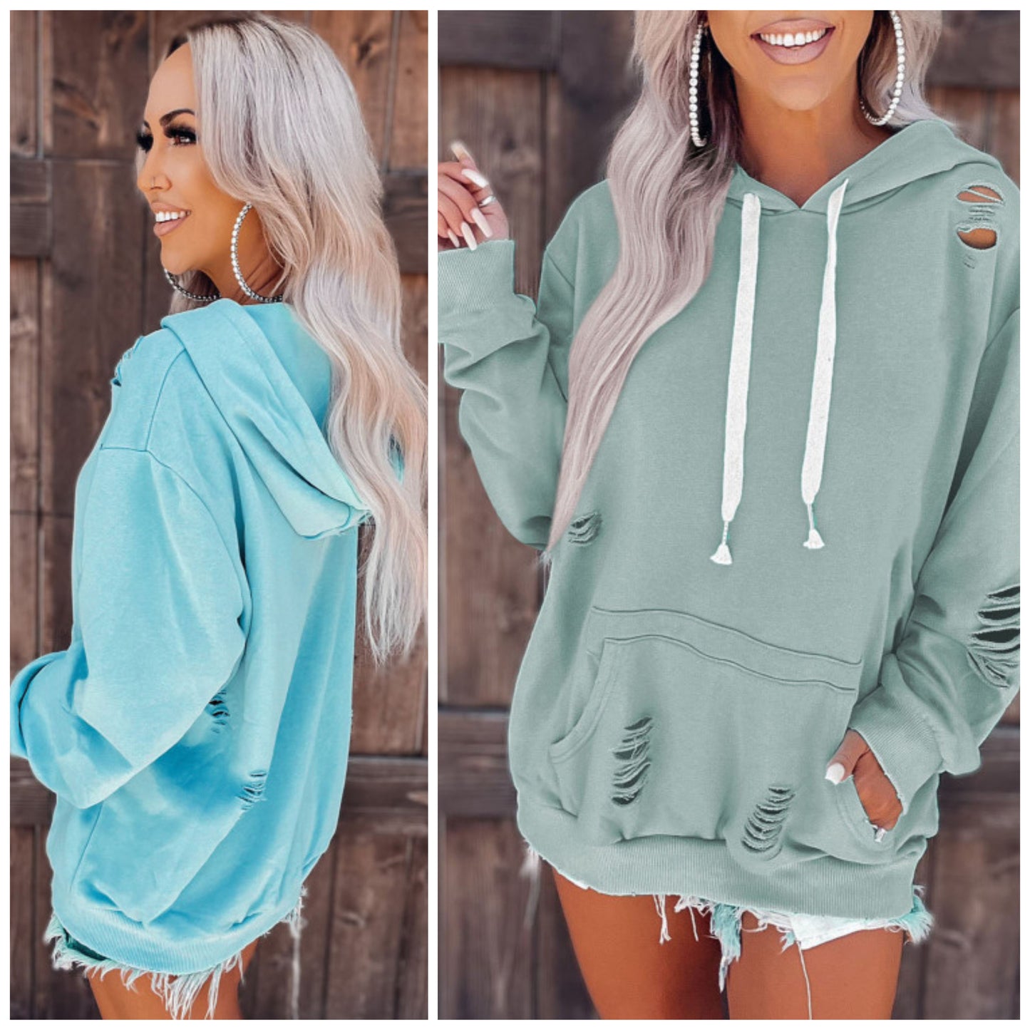 Diana Logan — Large, blue/green distressed hoodie