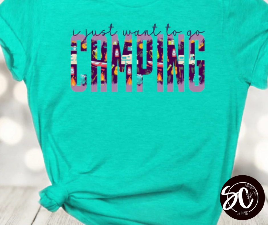 Teresa Aldrich Weesner — Just want to go camping: XL; Heather sea green, crewneck tee