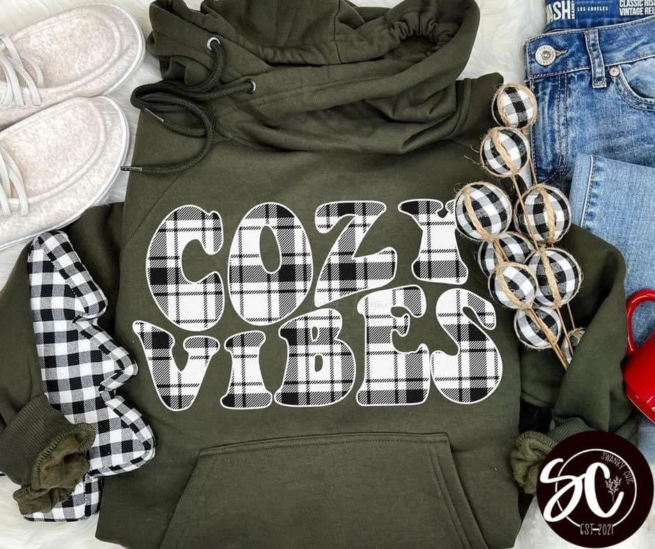 Hayley Jo Lattarulo — Cozy Vibes (Buffalo plaid): Small, olive, hoodie