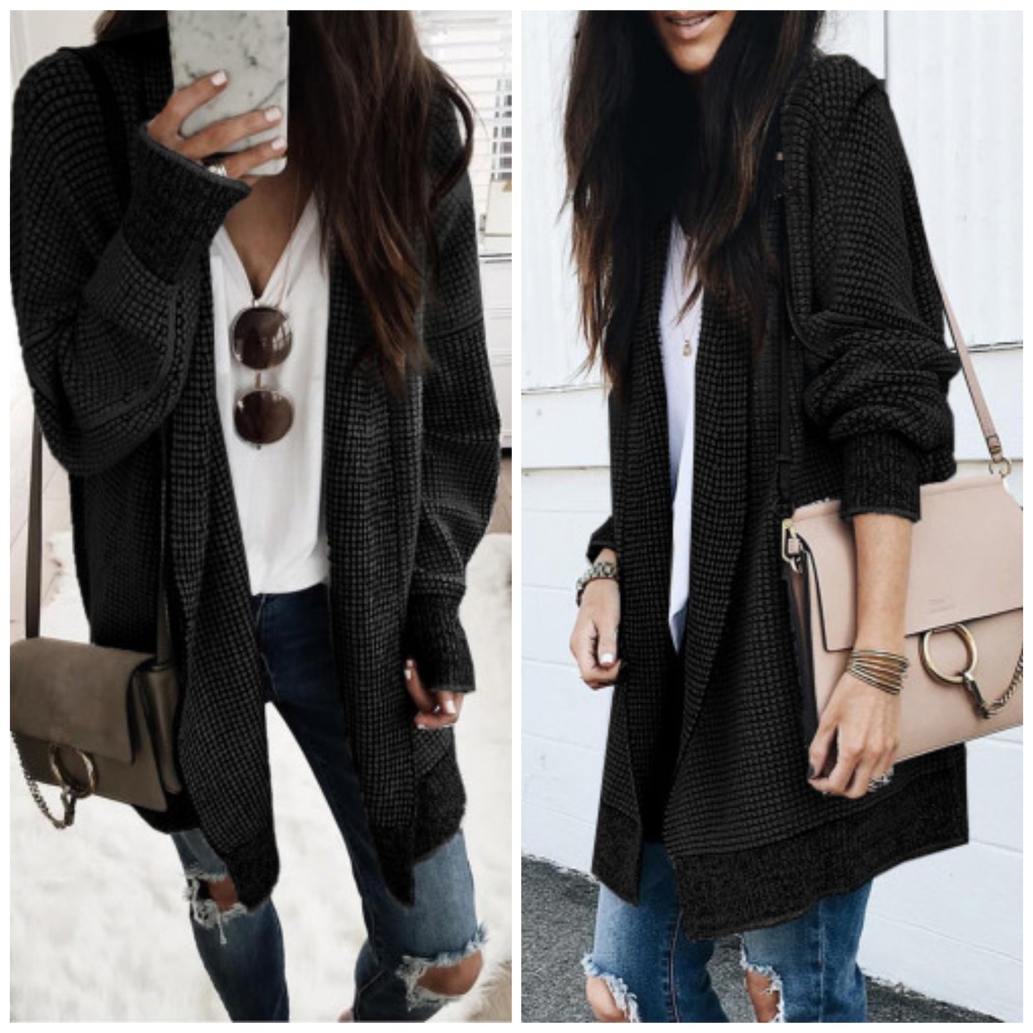 Kaylynn Mitchell — 2X, black contrast binding cardigan