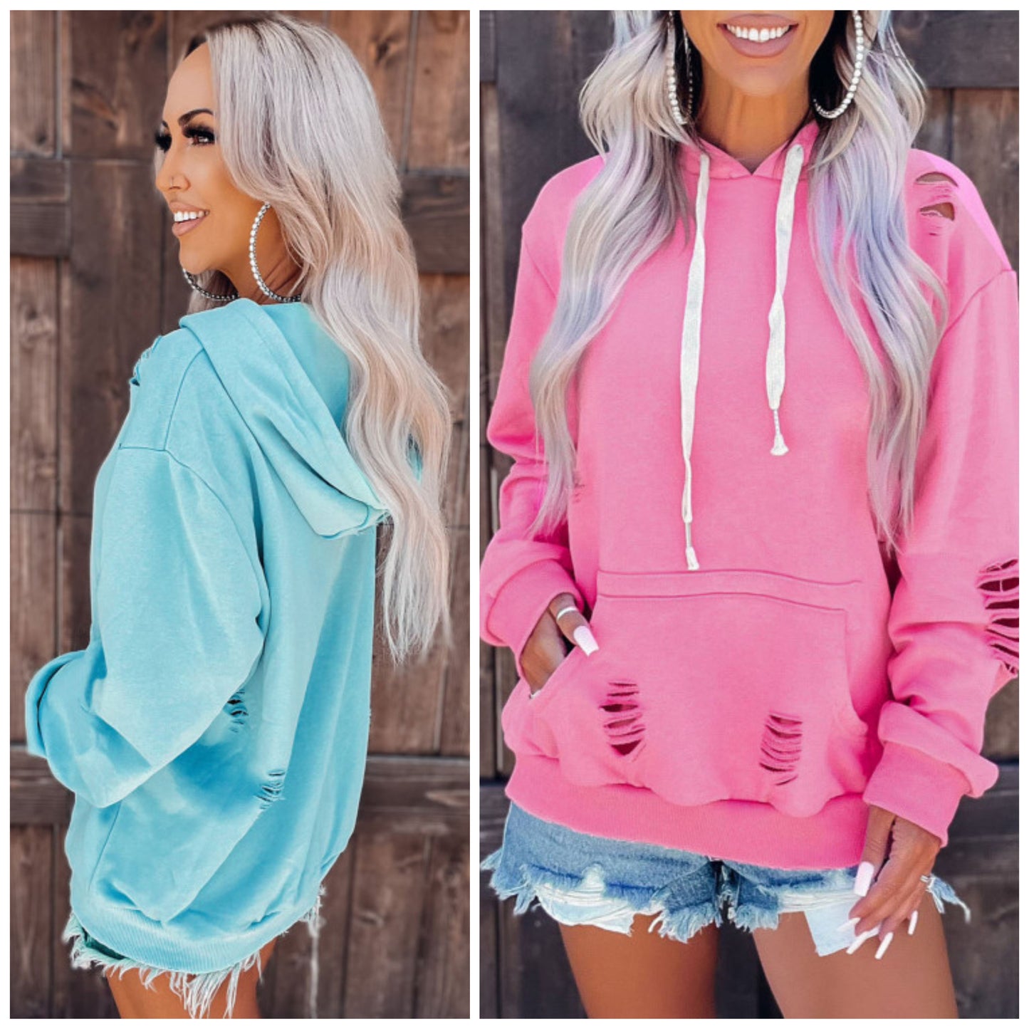 Shannen Carter — XL, blue distressed hoodie