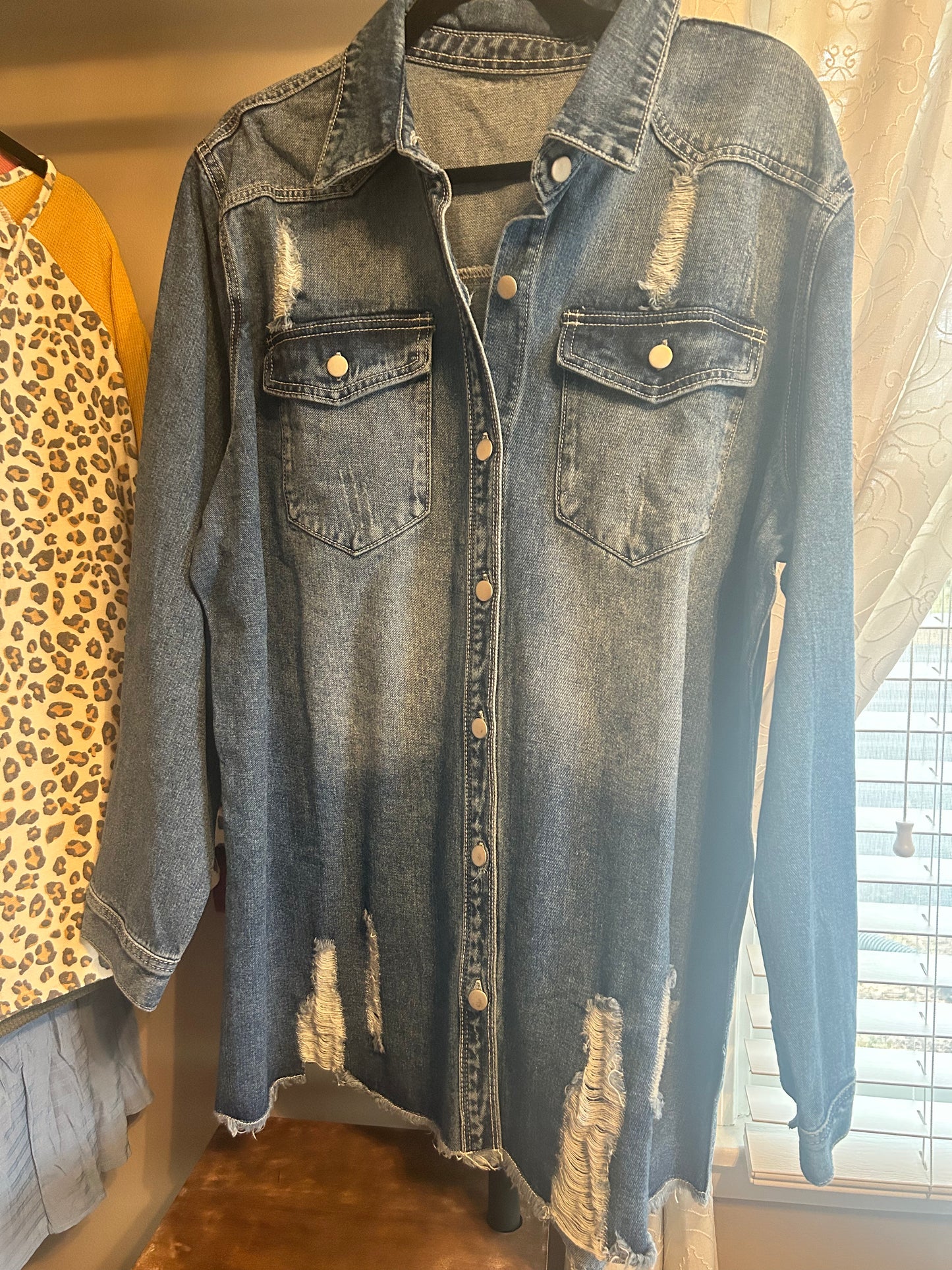 Jessica Fakhoury — 2X, distressed denim jacket