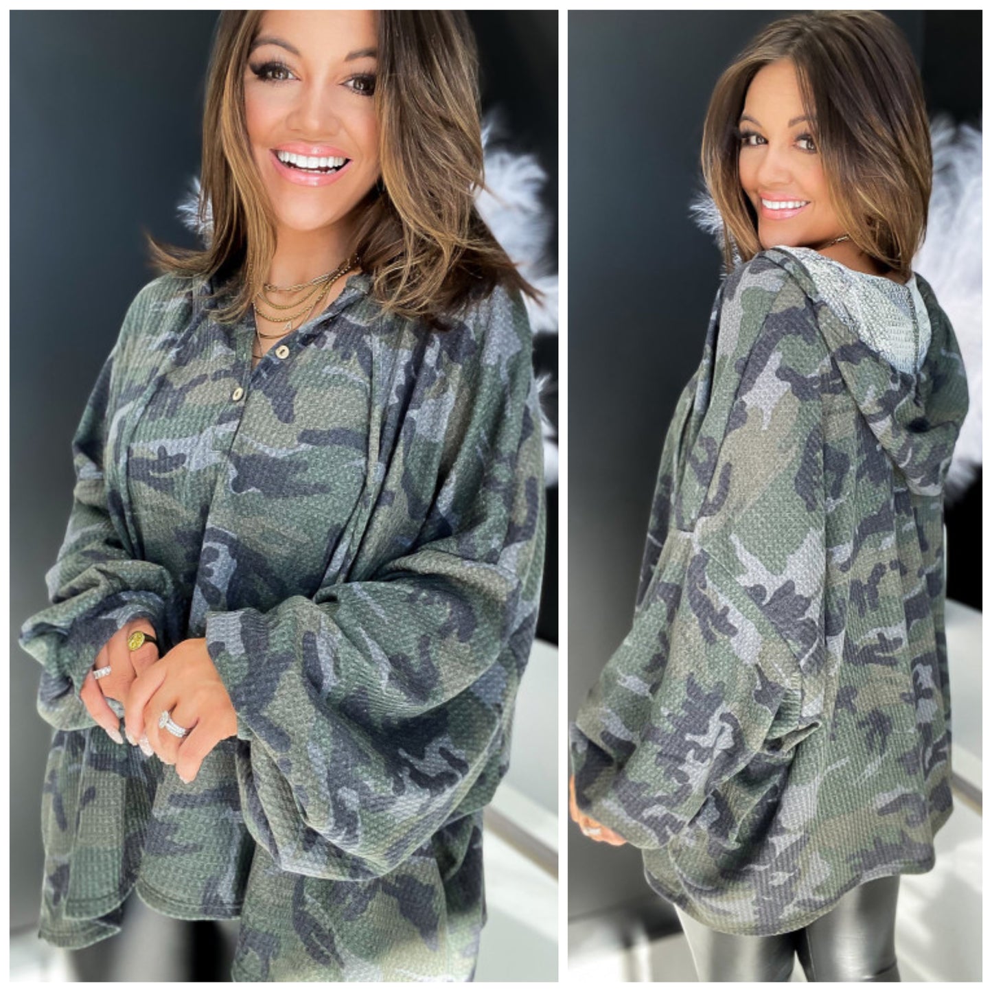 Ashley Harris Vanderpool — Large, camo oversized waffle texture hoodie