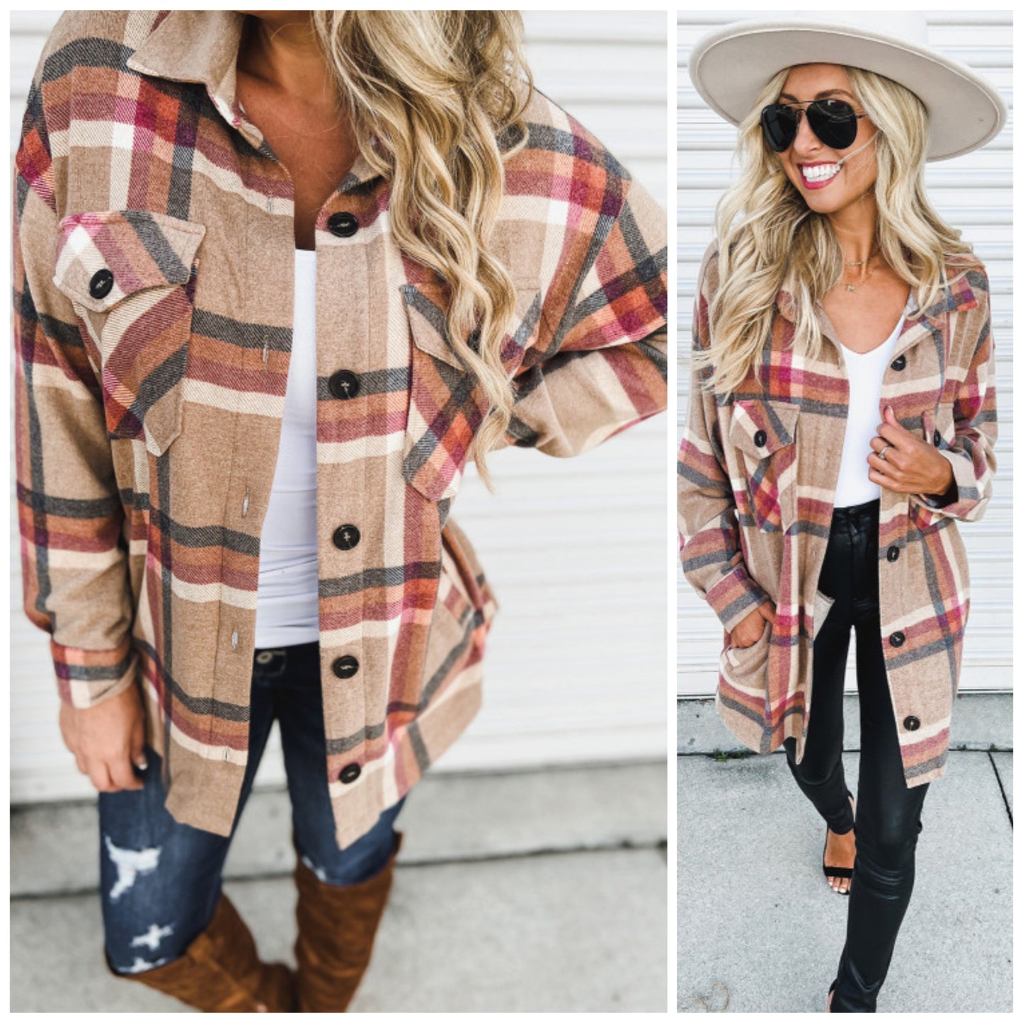 Allyson Michelle — X-Large, oversized plaid button up jacket