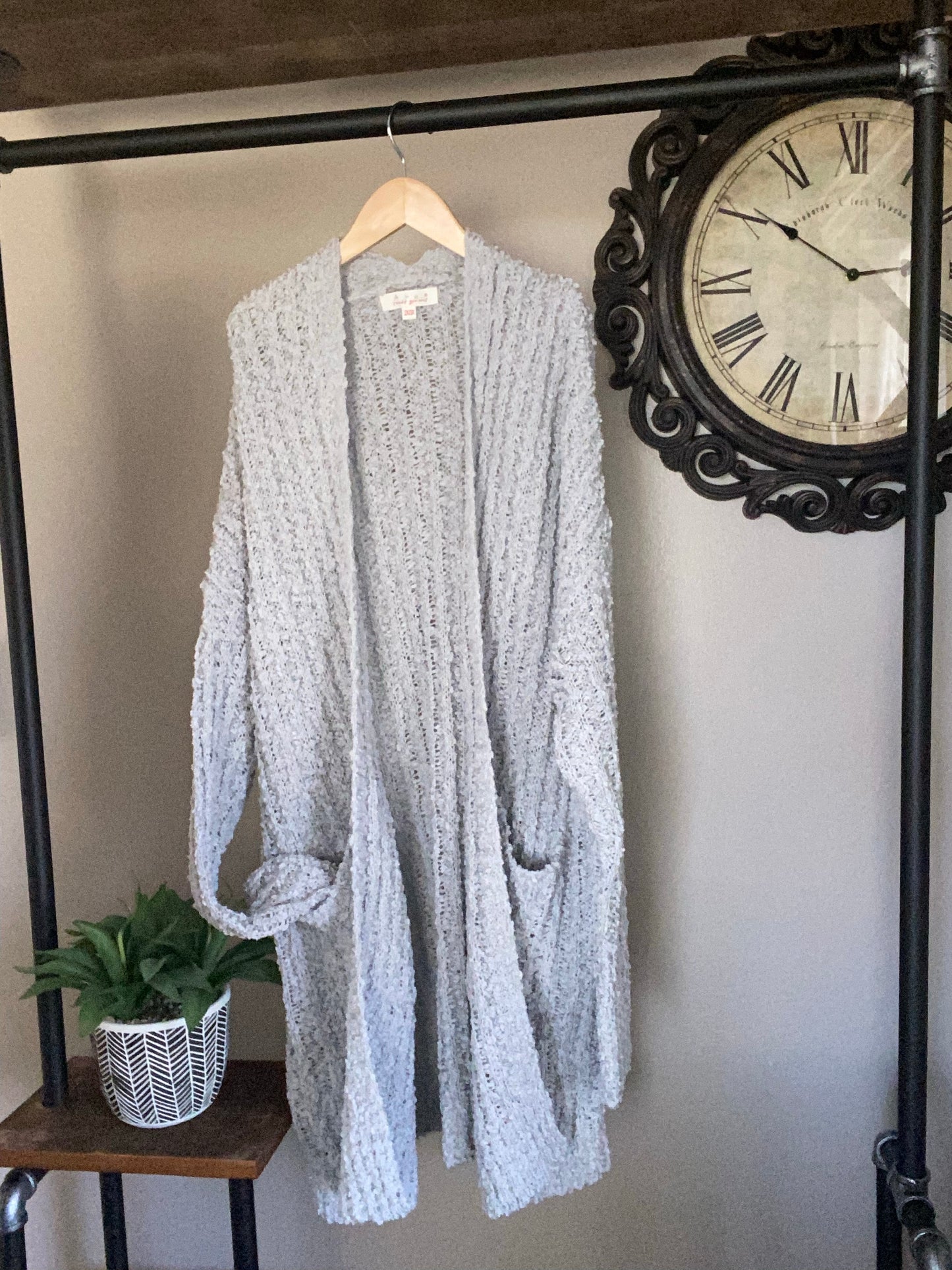 Susan Dungan — 2X/3X, Grey, popcorn cardigan