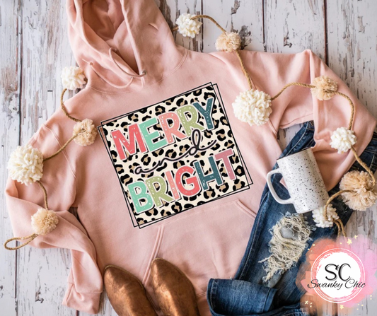 Ashley ridgeway Slaven — Merry and Bright leopard: X-Large, peach, crewneck tee