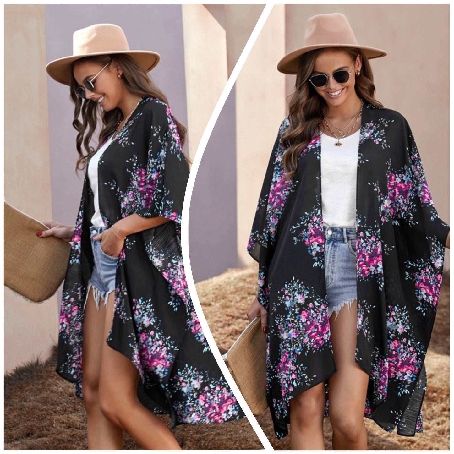 Carey Lachelle — OS, black floral kimono