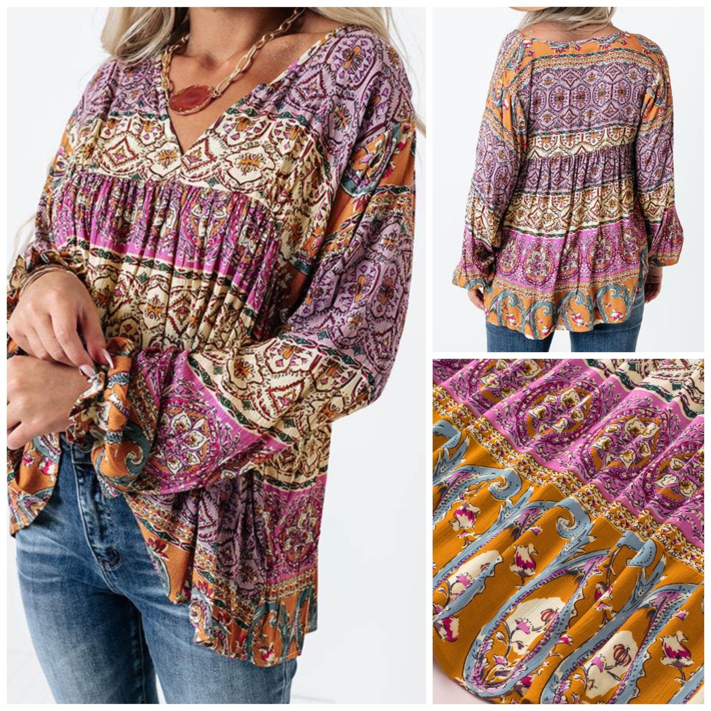 Amber Brown — Large, boho blouse