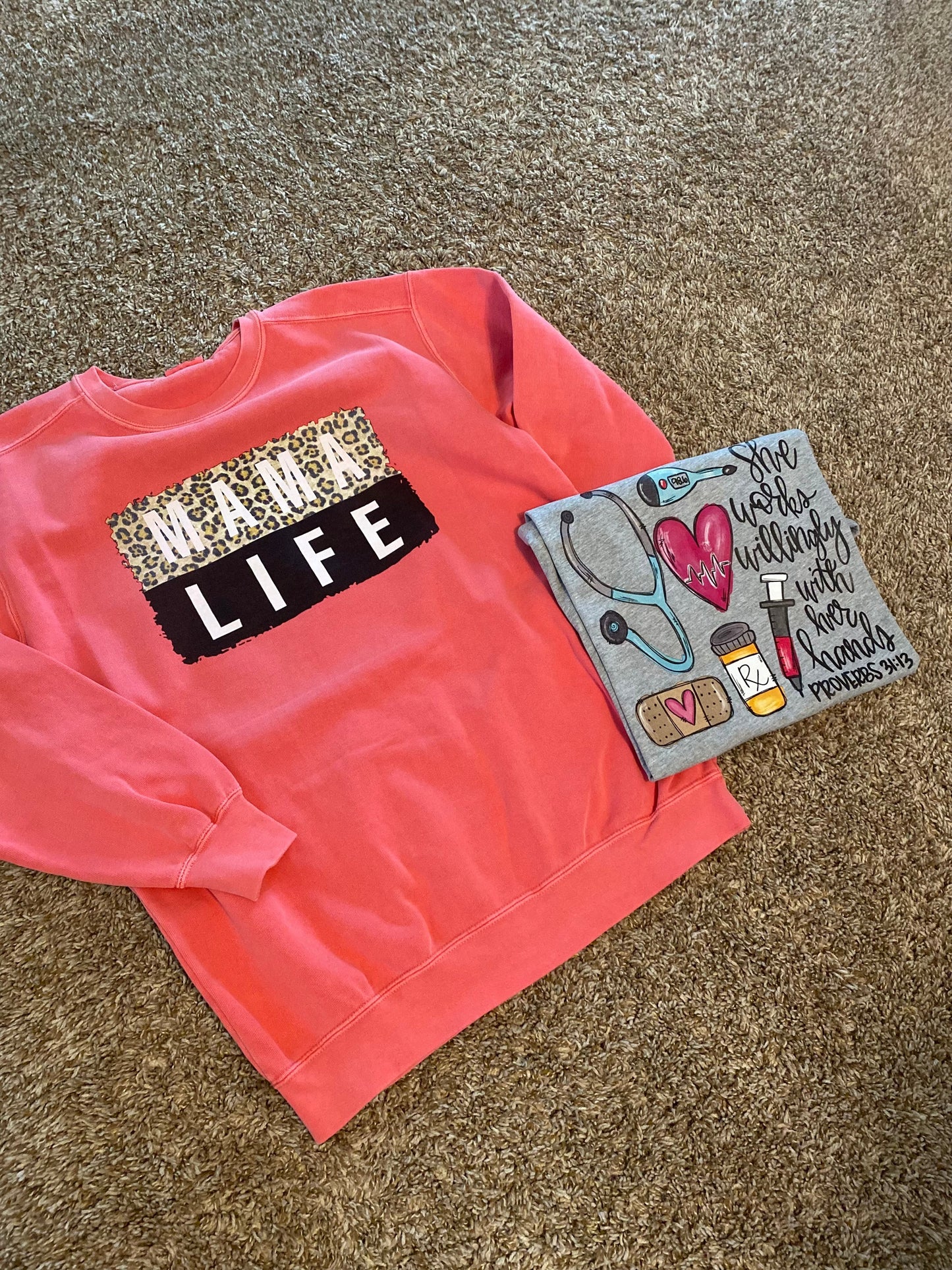 Melba Bowling-Brown — Mama Life leopard: XL, watermelon, crewneck sweatshirt
