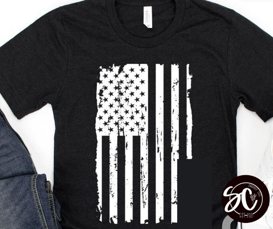 Angela Hankins — Vintage American Flag: Small, dark Heather grey, crewneck tee
