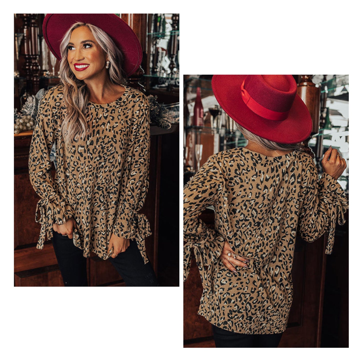 Emily Debney — 2X, leopard top with tied sleeves
