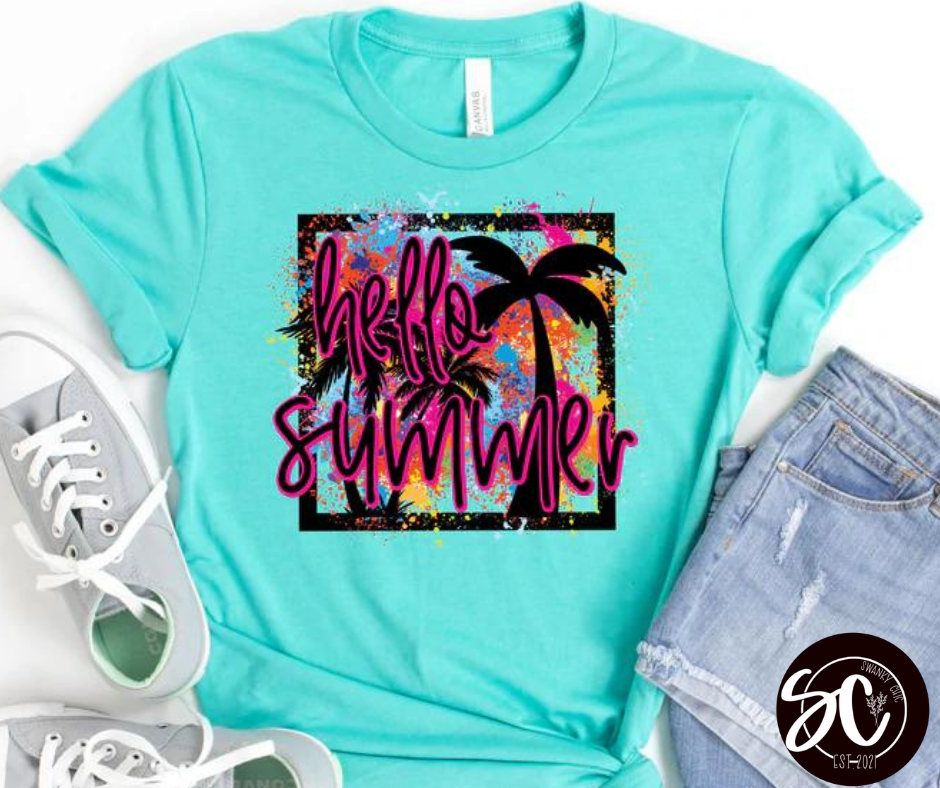 Melissa Rich — Hello Summer: Large, neon blue, v-neck tee
