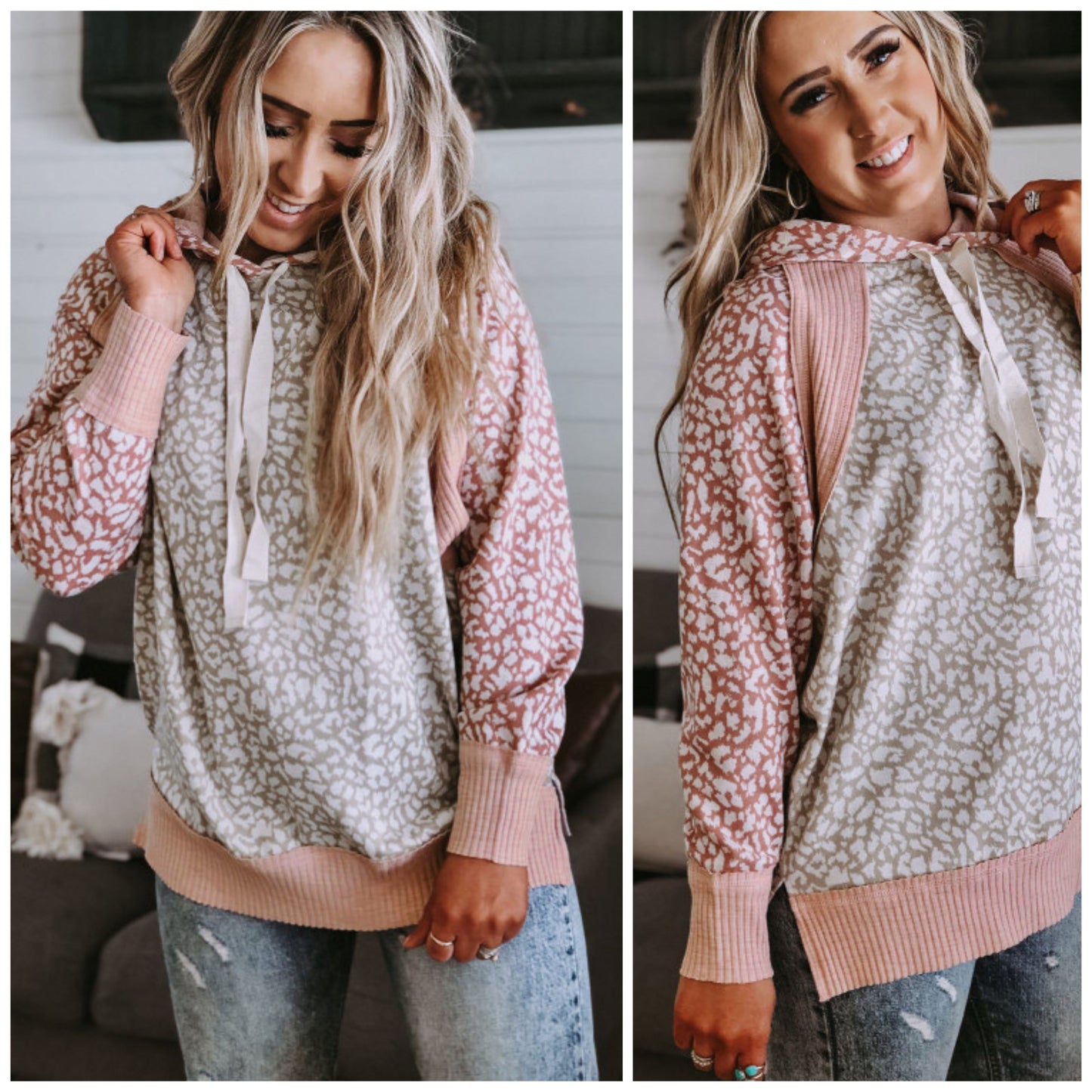 Lori Ann — Small, leopard rib knit hoodie