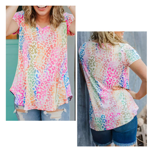 Angi Symons — Large, colorful animal print, v-neck