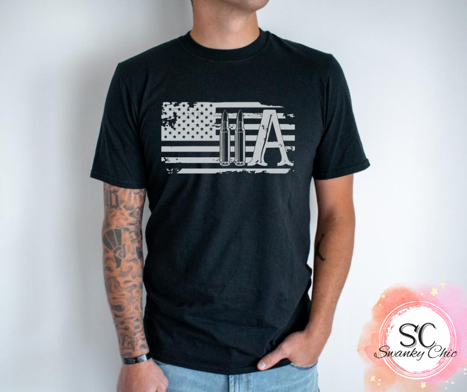 Sarah Cotter — Flag 2nd amendment: 2X, black, crewneck tee