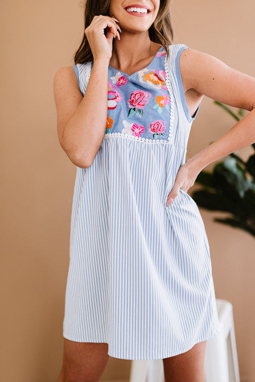 Heather Pegg — Medium, pinstripe dress with embroidery