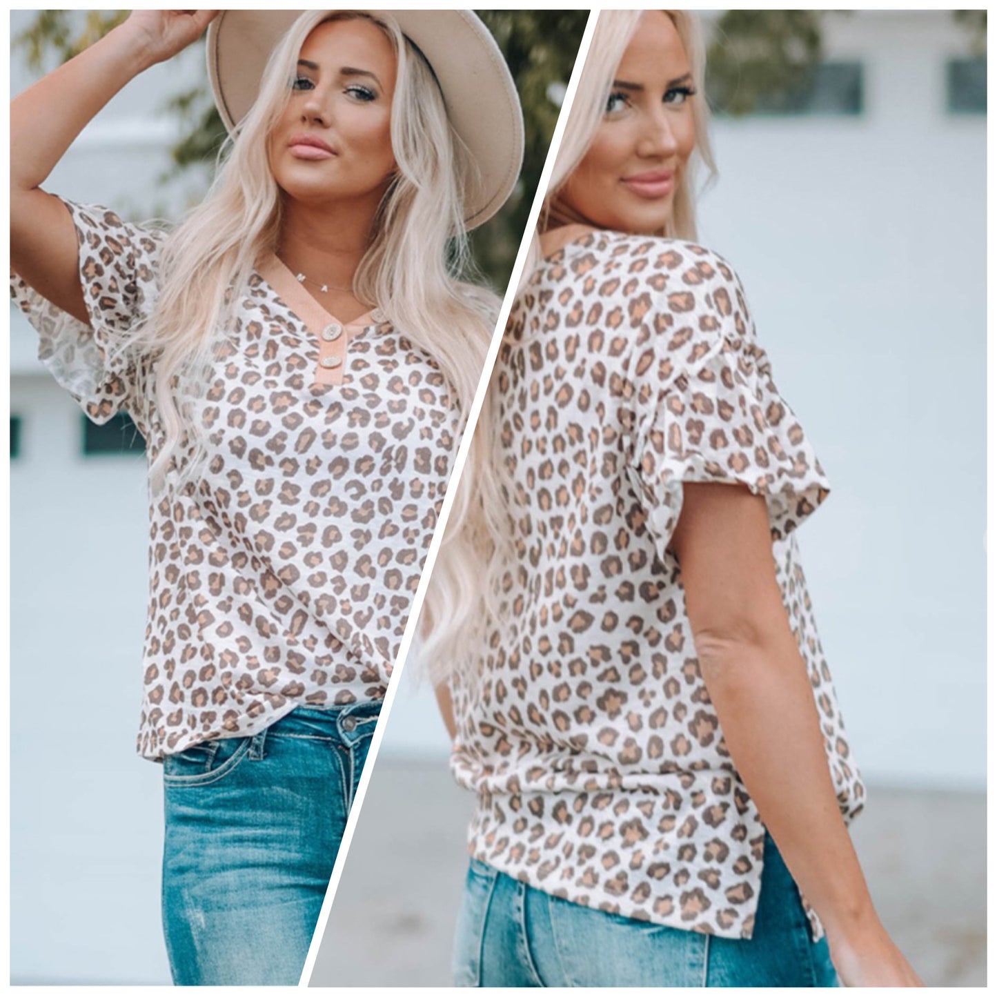 Angi Symons — Large, v-neck leopard top