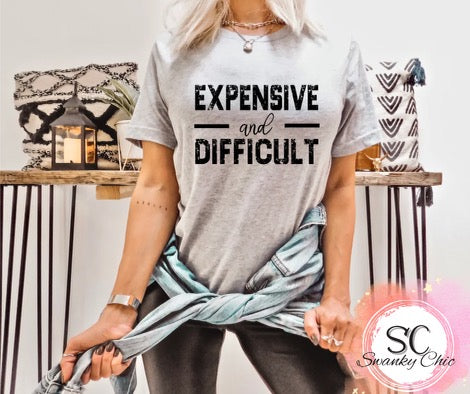 Angie Catey — Expensive and Difficult: Medium, athletic heather grey, hooded sweatshirt
