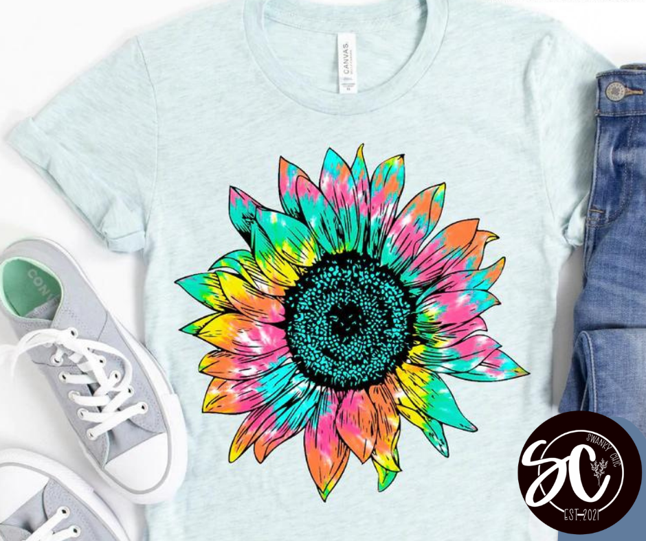 Angi Symons — Tie Dye sunflower: Large, v-neck tee