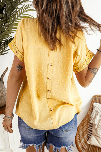 Shannen Carter — Large, Yellow Swiss dot top with detailing