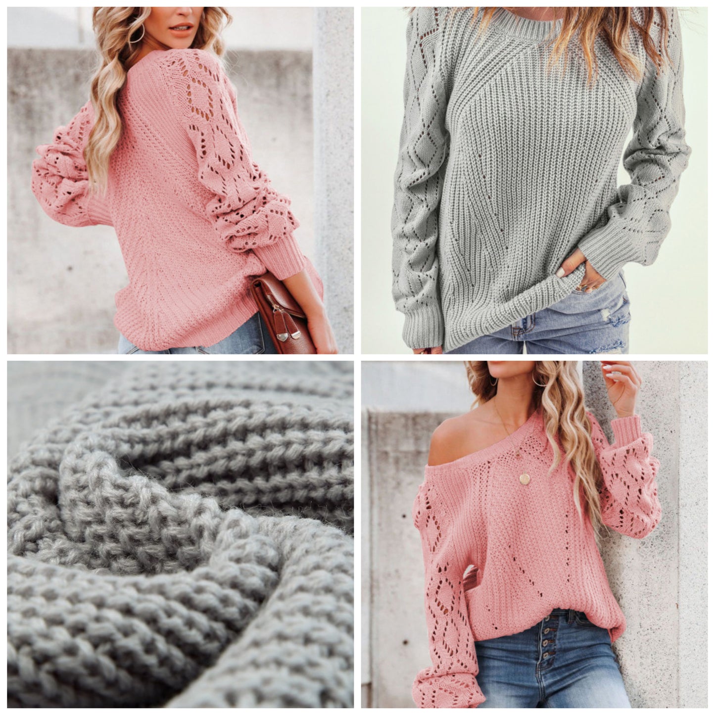 Julia Piercey Hanson — Medium, pink hollow out sweater