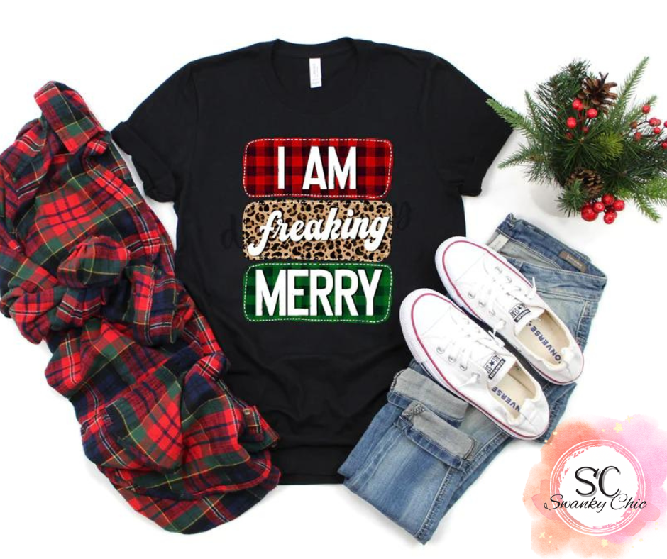 Kim Updegraff — I am freaking merry: 3X, black, crewneck tee