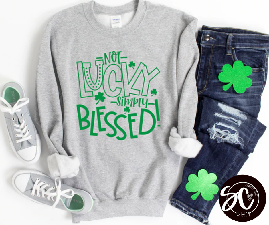 Amy Martino — Not lucky simply blessed: XL, athletic heather, crewneck sweatshirt