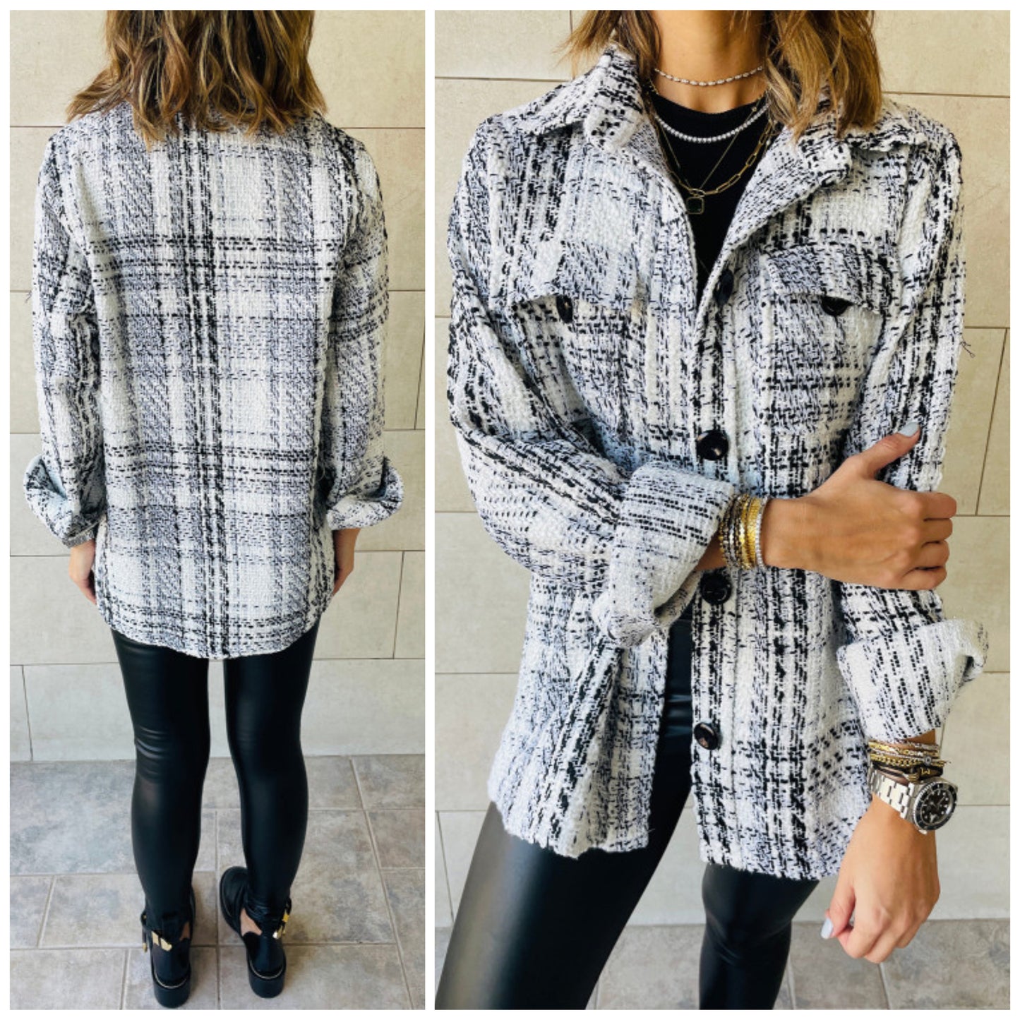 Julia Piercey Hanson — Medium, back/white, plaid jacket