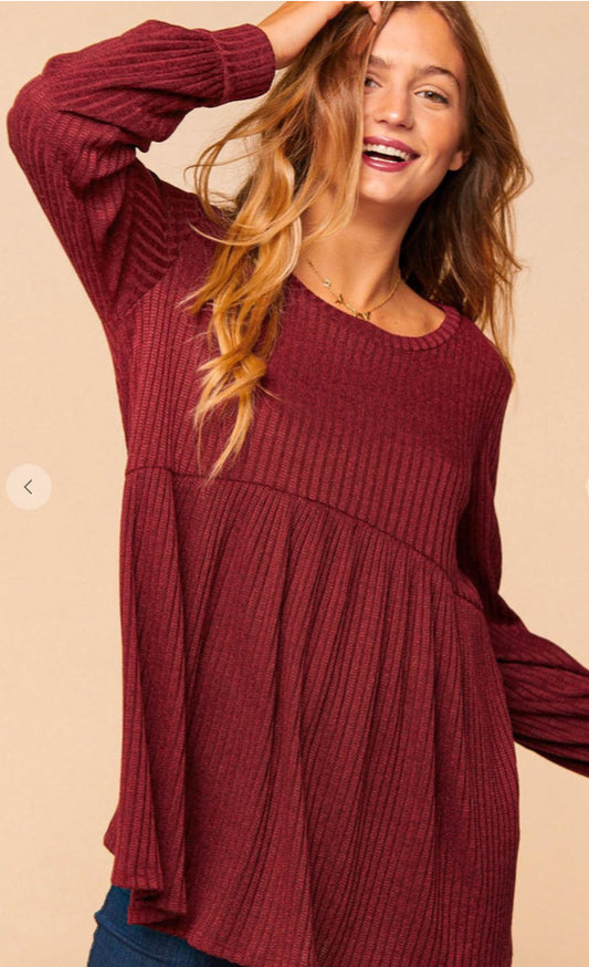 Angi Symons — Large, Burgundy, hacci bubble sleeve top