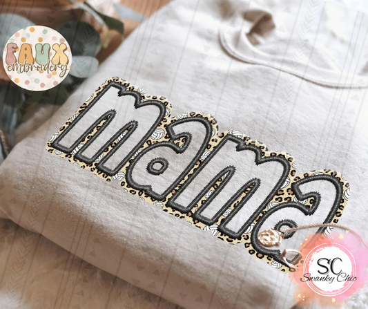 Amy Gossett — Mama🏐 (faux embroidery): Medium, Heather oatmeal, crewneck tee