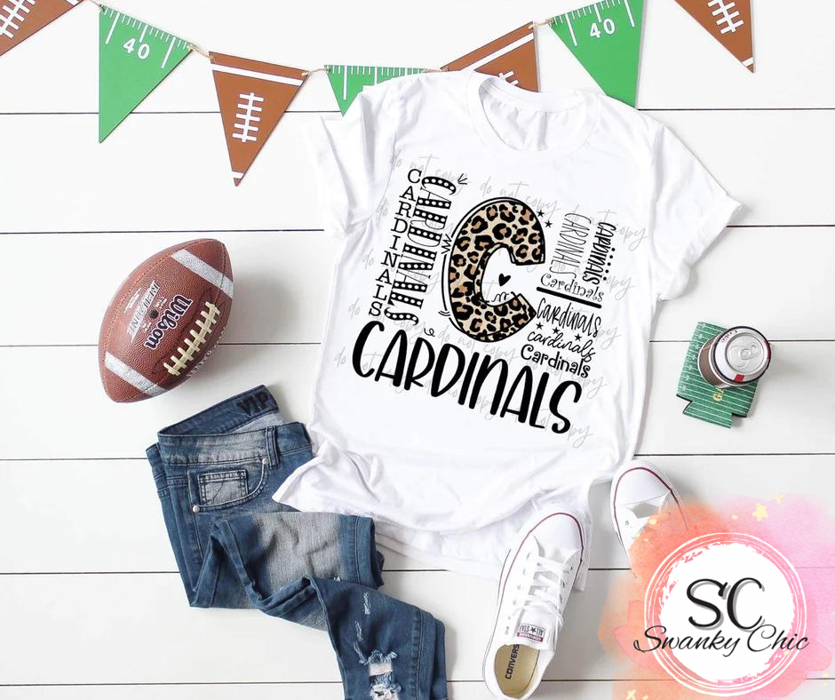 Amber Brown — Cardinals Leopard fonts: Medium, red, crewneck tee