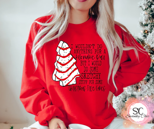 Ashley Harris Vanderpool — Sketchy Christmas tree cakes: 3X, red, crewneck tee